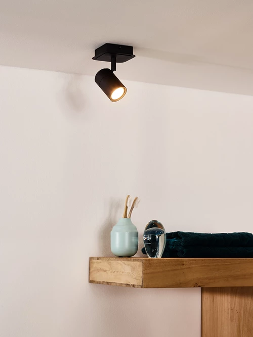 Lucide LENNERT - Ceiling spotlight Bathroom - LED Dim. - GU10 - 1x5W 3000K - IP44 - Black - atmosphere 1